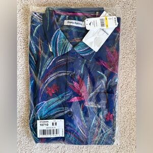 Tommy Bahama Navy and Pink Leaf Shirt